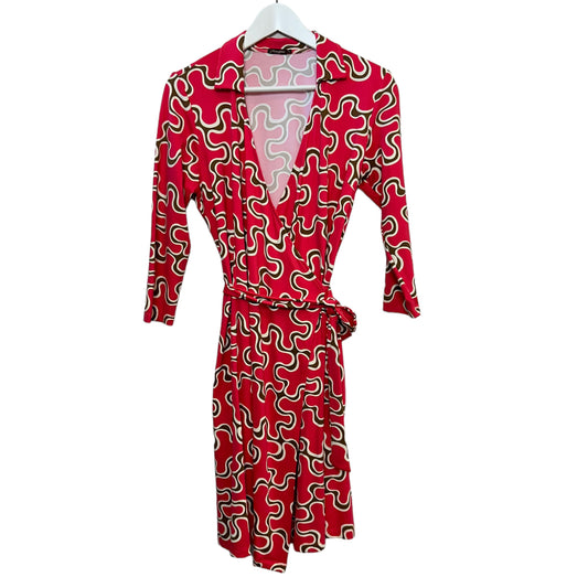 J. McLaughlin Lila Shirt Collar Wrap Dress Pink Brown Geometric Pattern Small