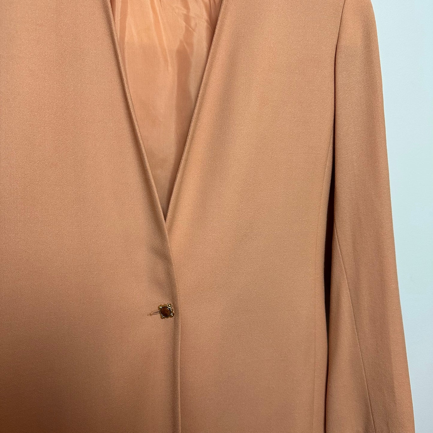 Vintage 80s Bicci Collarless Open Front Blazer Jacket Wool Single Button Peach