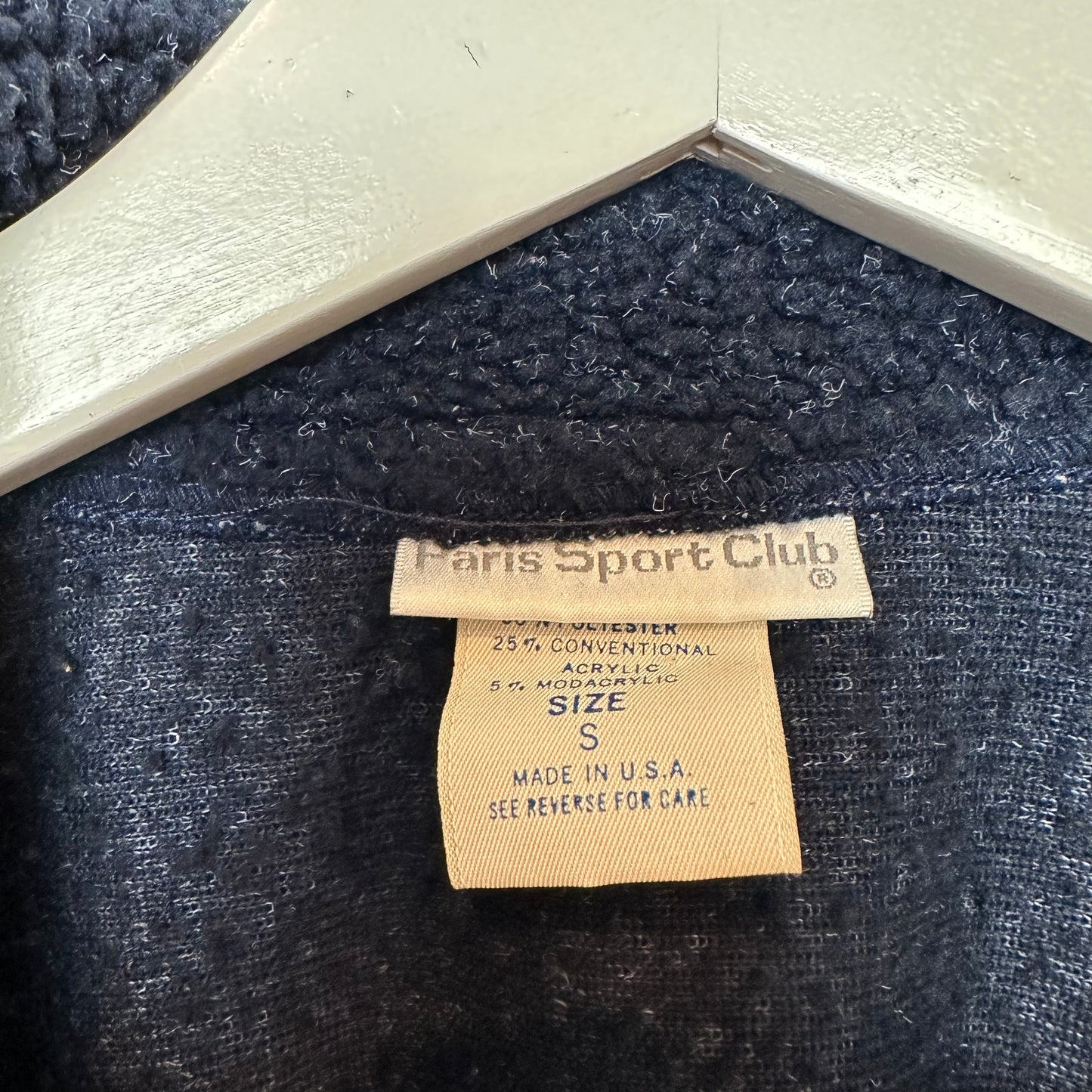 Vintage 90s Paris Sport Club Argyle Cropped Fleece Jacket Zip Up Blue Green Small