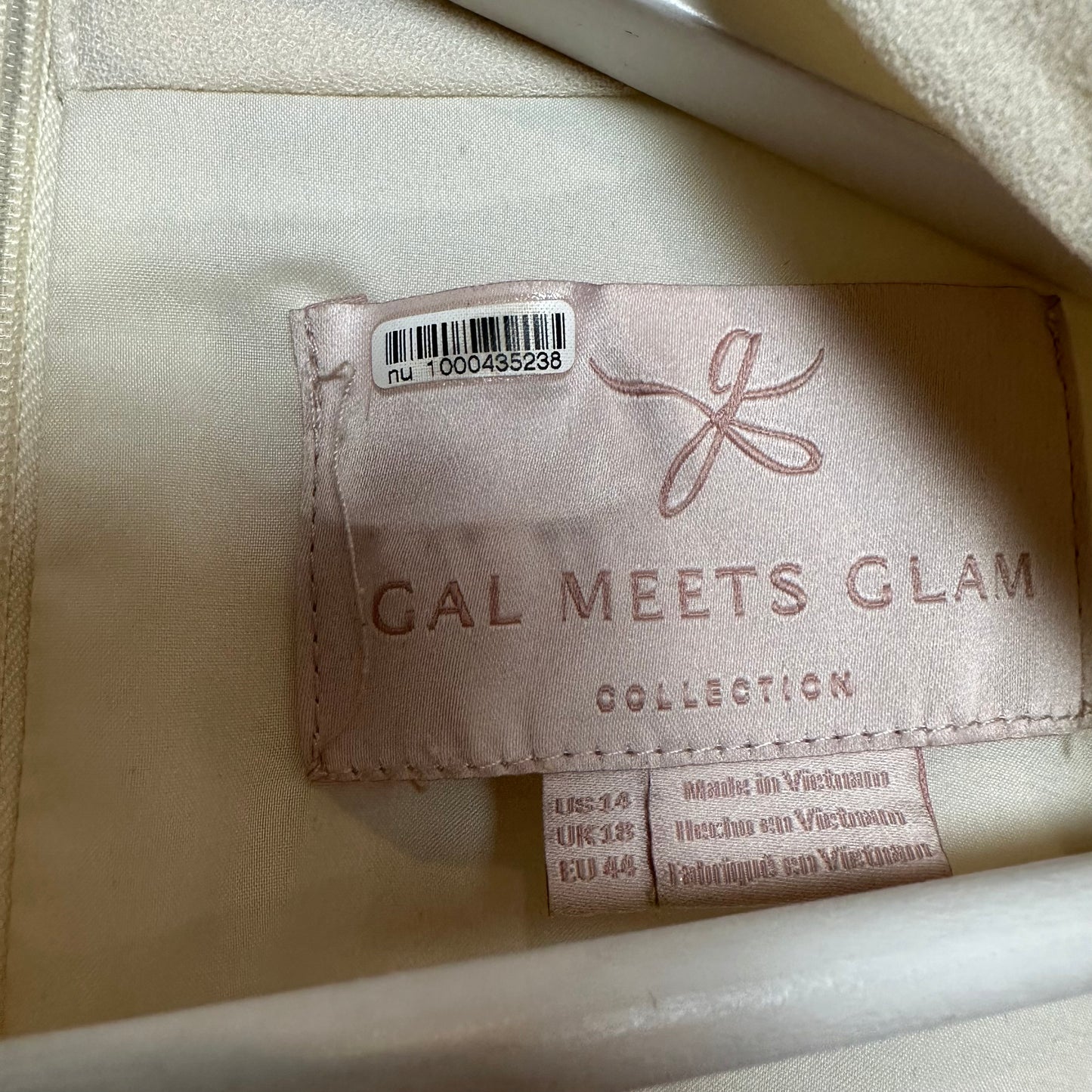 Gal Meets Glam Ines Tie Neck Long Sleeve Shift Dress Cream 14