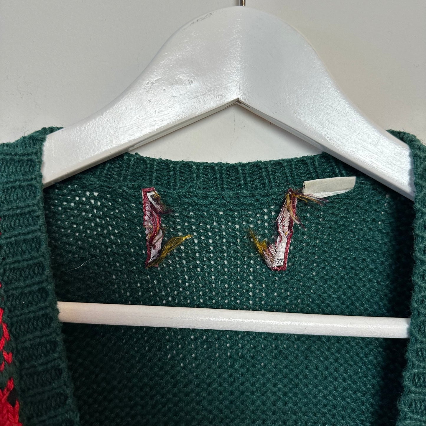 Vintage 90s Christmas Sweater Vest Chunky Knit Teddy Bears Red Green Plaid