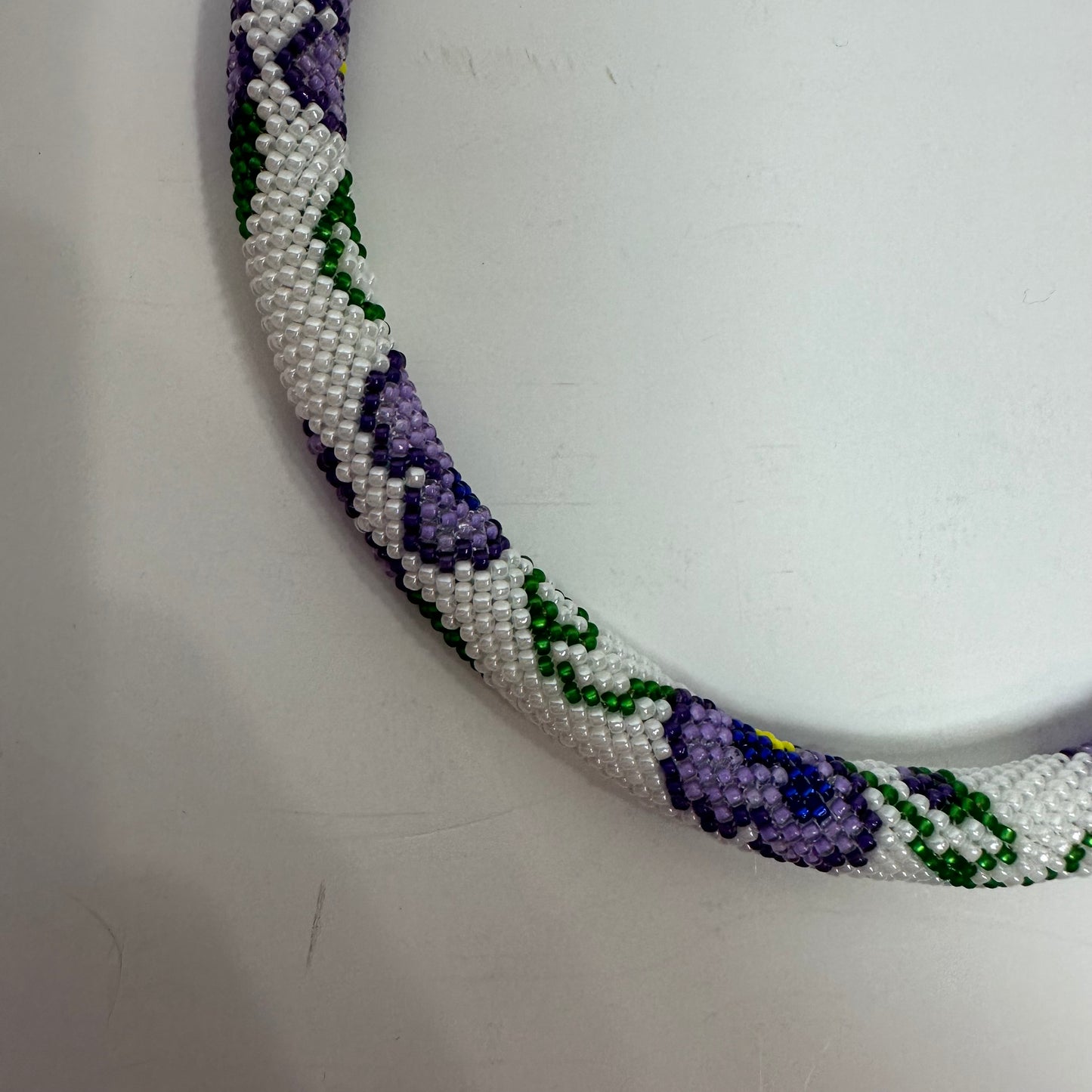 Beaded Pansies Necklace Purple Flowers Crochet Beaded