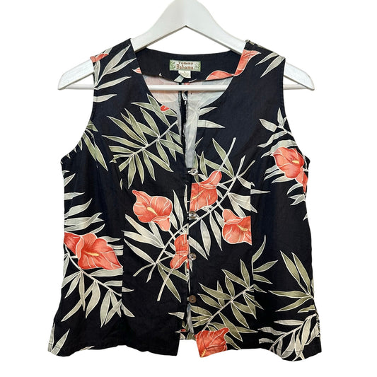 Vintage Tommy Bahama Silk Tropical Tank Cropped Black Floral Button Down Small
