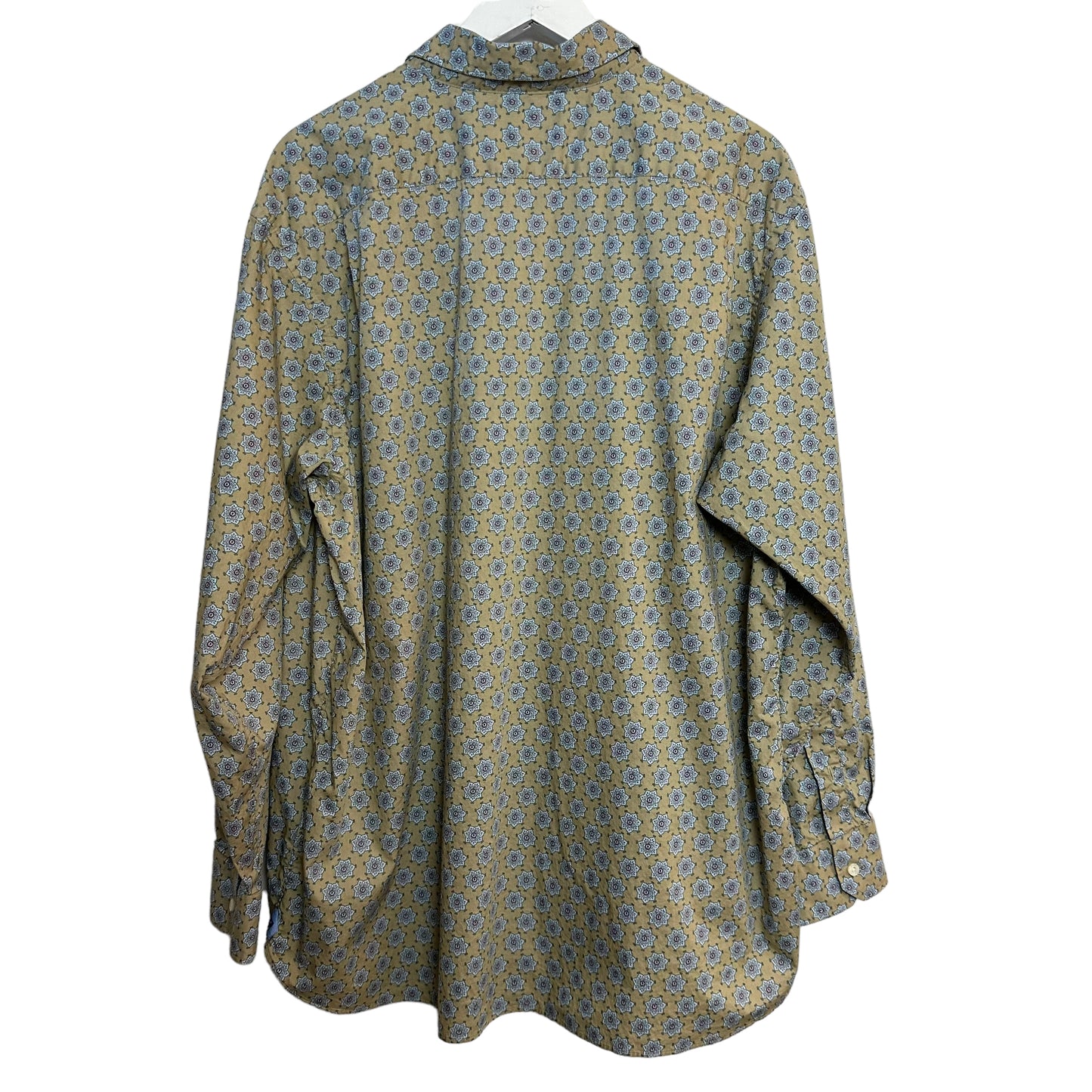Cremieux Long Sleeve Button Up Collared Dress Shirt Retro Patterned Blue Green XL