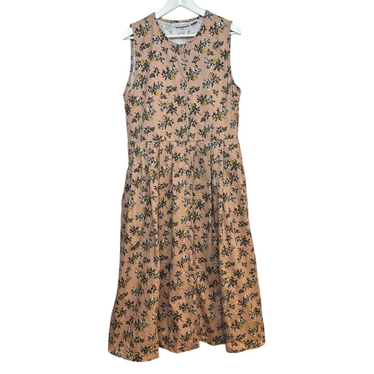 Vintage 80s 90s Pierre Cardin Floral Jumper Dress Midi Sleeveless Cotton Medium