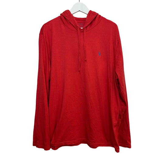 Polo Ralph Lauren Jersey Hooded Shirt Long Sleeve Pullover Hoodie Red Cotton XL