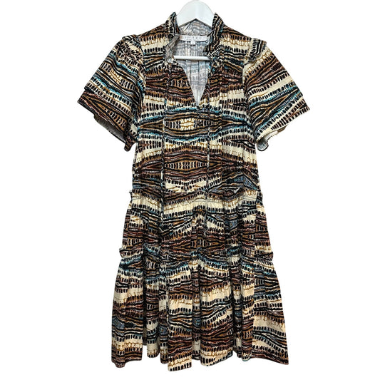 Hunter Bell Merritt Dress Zig Zag Short Sleeve Mini Dress Brown Cotton Small