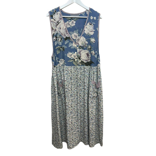 Vintage 80s Carol Anderson California Floral Jumper Dress Midi Sleeveless
