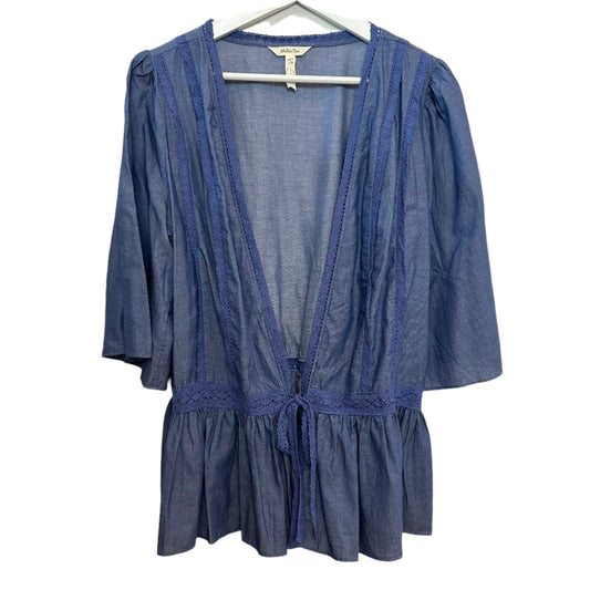 Matilda Jane Hour by Hour Chambray Tie Waist Peplum Top Blue Jacket Cotton Large
