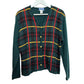 Vintage 90s Pendleton Plaid Cardigan Sweater Forest Green Red Gold Wool Blend XL