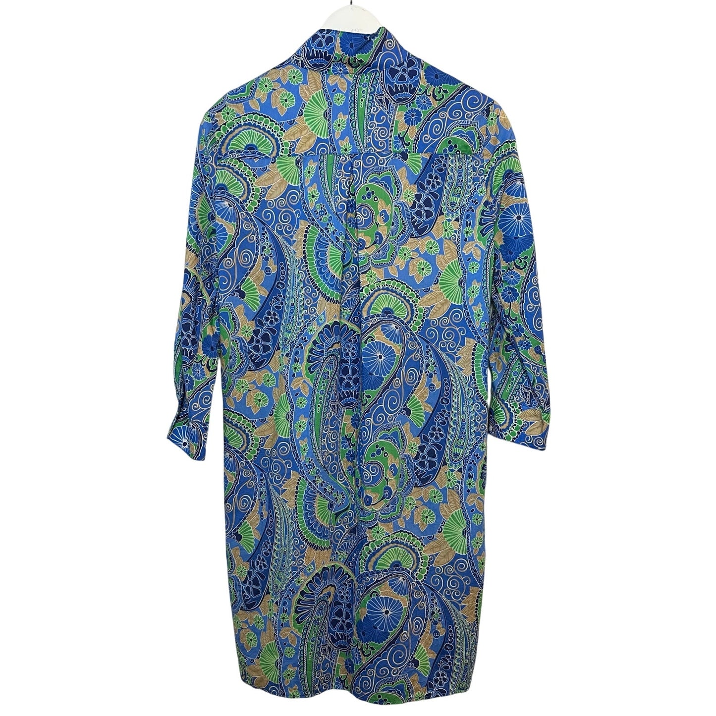 J.Mclaughlin Berlin Midi Dress Shirt Blue Green Paisley Cotton Pop Over Shift S