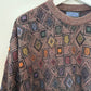 Vintage 90s Jantzen Chunky Knit Grandpa Sweater Geometric Brown Colorful Large