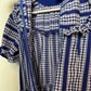 Vintage 70s Handmade Floral Midi Dress High Neck Short Sleeves Blue White Ruffles