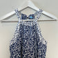 J. McLaughlin Ellin Halter Dress Catalina Cloth Blue White Geometric Print Small