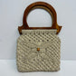 Vintage 70s Macrame Purse Wooden Top Handle Bag