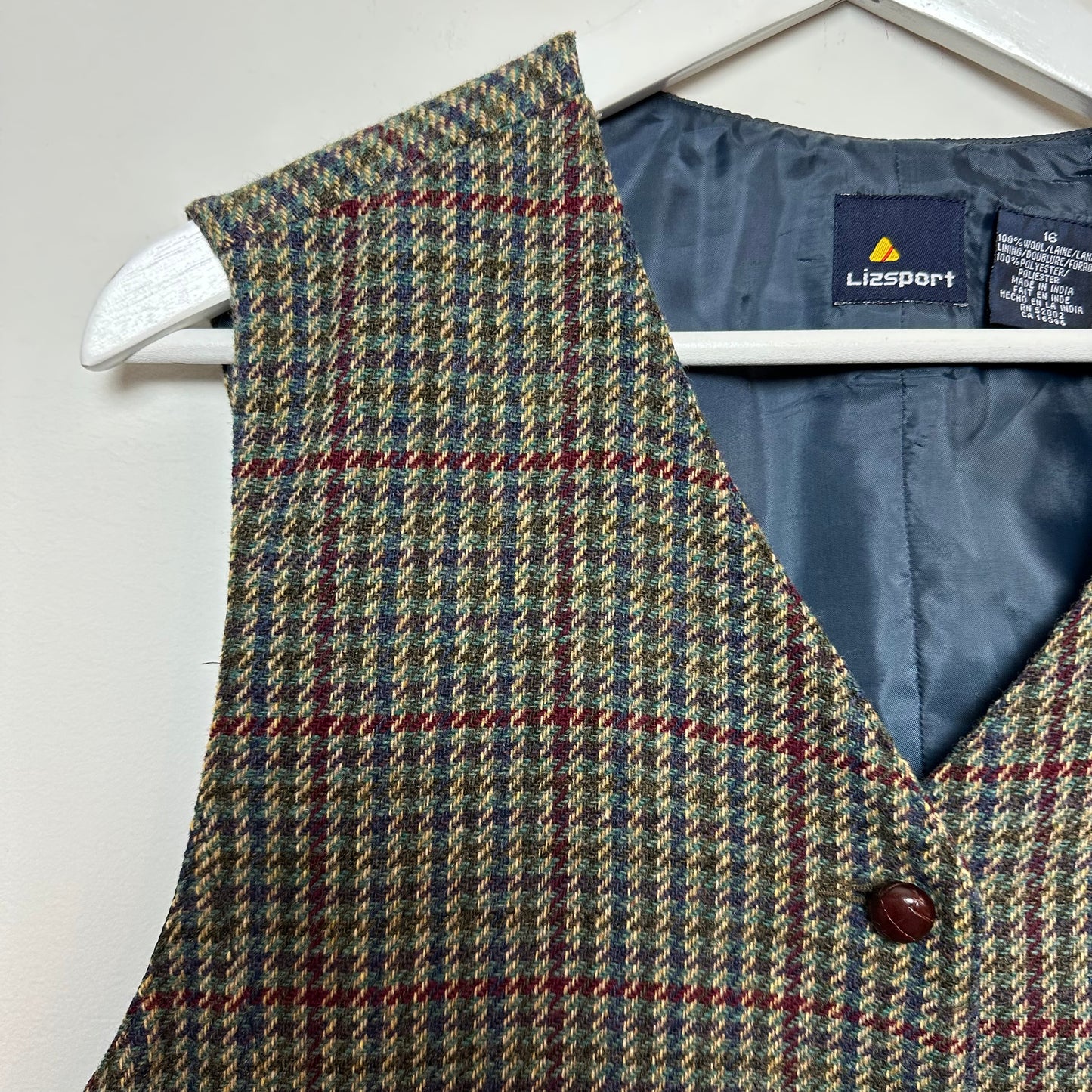 Vintage 80s Lizsport Liz Claiborne Wool Plaid Vest Suit 16