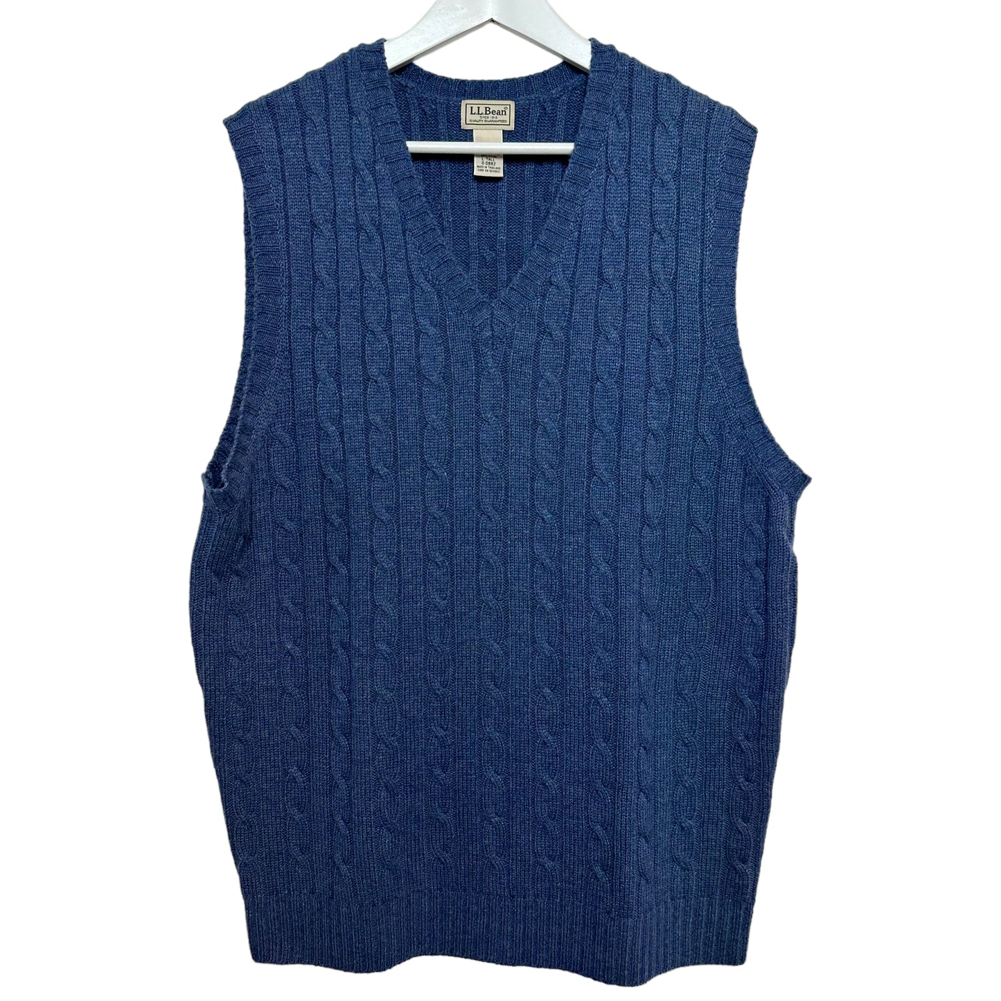 Vintage 90s L.L Bean Cable Knit Sweater Vest Blue Wool Blend Large Tall