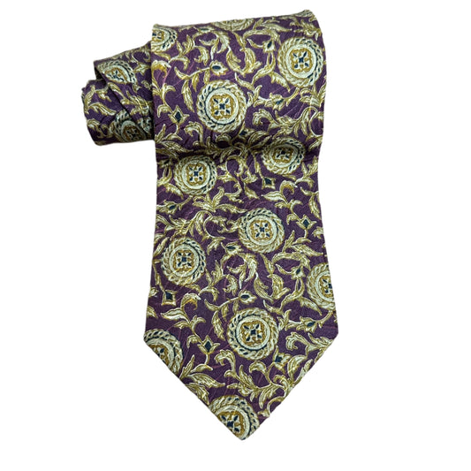 Vintage 80s Valentino Tie 100% silk Purple Green Paisley Floral
