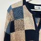 Vintage 90s Paul Harris Design Checkered Knit Cardigan Sweater Blue Beige Medium