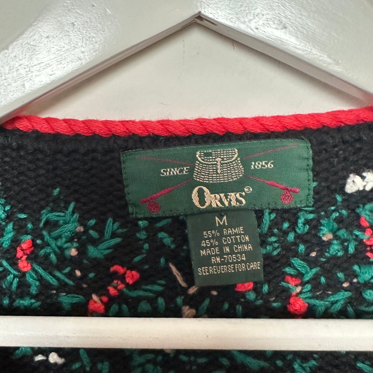Vintage 90s Orvis Christmas Cardigan Sweater Cardinal and Holly Chunky Knit Medium