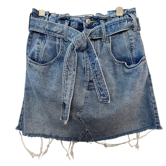 Free People East of Eden Belted Denim Jean Mini Skirt Belted Paper Bag W 27