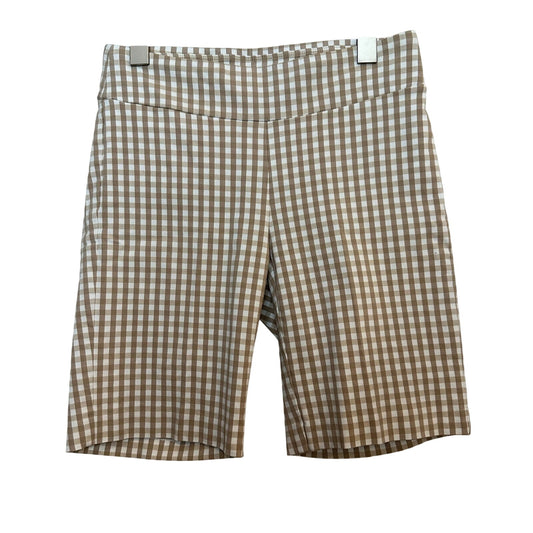 J. McLaughlin Masie Gingham Shorts Bermuda Biker Pull On Stretch Beige 2
