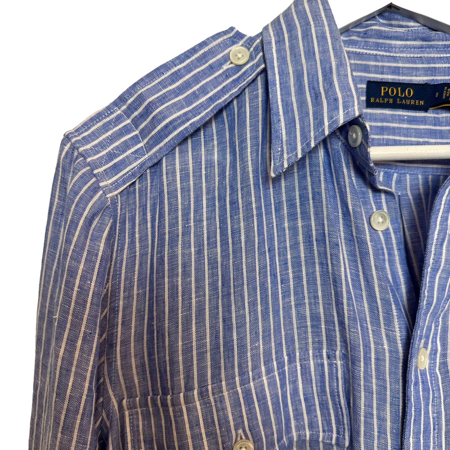 Polo Ralph Lauren Linen Shirtdress Midi Long Sleeve Blue and White Striped 8