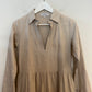 LJC Designs 100% Linen Jac Shirt Dress Midi Maxi Long Sleeves Beige XS