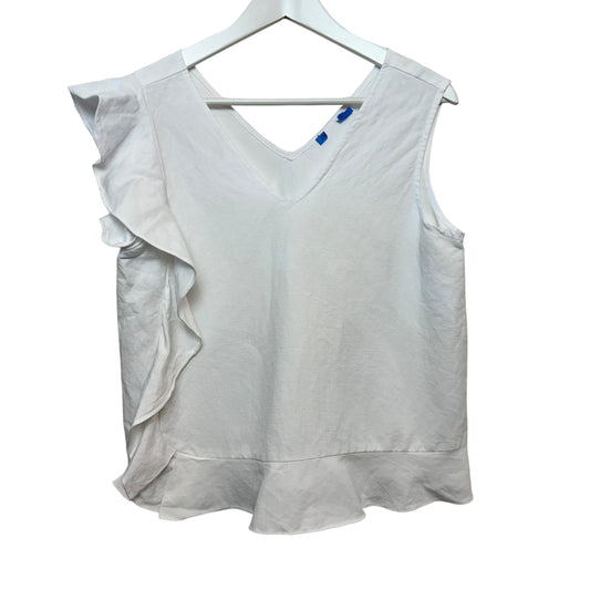 J. McLaughlin Athena Linen Blouse White Sleeveless Top Ruffle Small