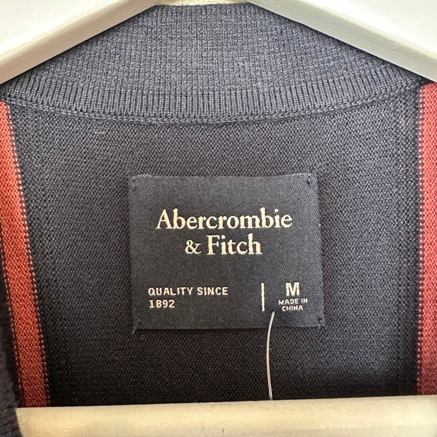 New with Tags Abercombie & Fitch Striped Button Through Sweater Polo Navy Blue Red Medium