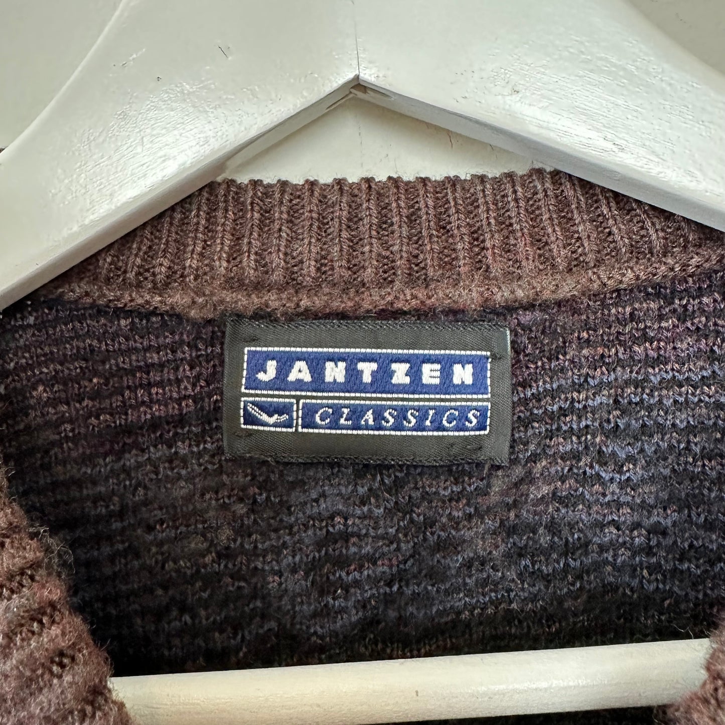 Vintage 90s Jantzen Chunky Knit Grandpa Sweater Geometric Brown Colorful Large