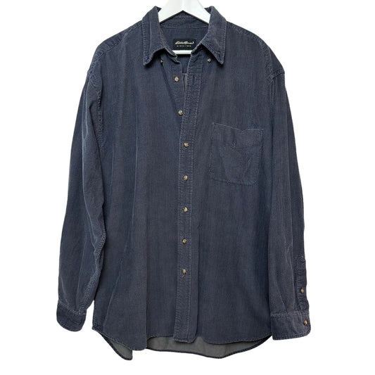 Eddie Bauer Corduroy Long Sleeve Collared Shirt Shacket Blue Patterned Cotton XL