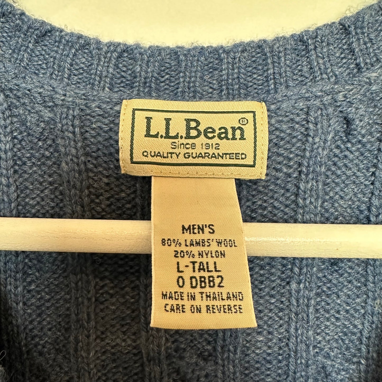 Vintage 90s L.L Bean Cable Knit Sweater Vest Blue Wool Blend Large Tall