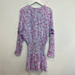 Hemant & Nandita Layla Smocked Waist Mini Dress Purple Sequins Long Sleeve XS