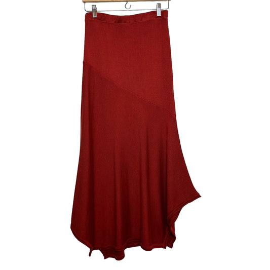 Vintage 80s Pashoot Asymmetrical Hem Skirt Pull On Knit Midi Rust Orange Medium