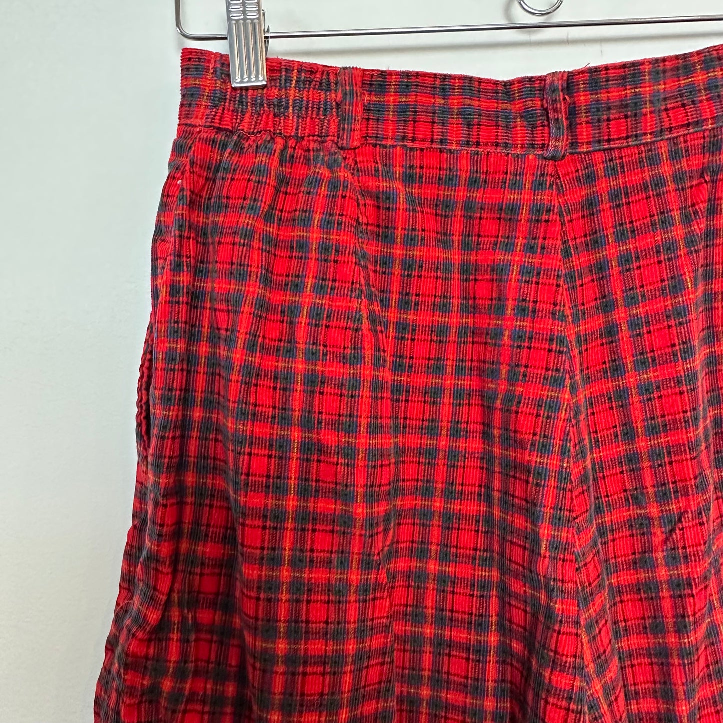 Vintage 80s Counterparts Red Plaid Corduroy Shorts High Rise Long Trouser 8