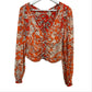 Free People Say the Word Ruched Cropped Top Long Sleeve Floral Small