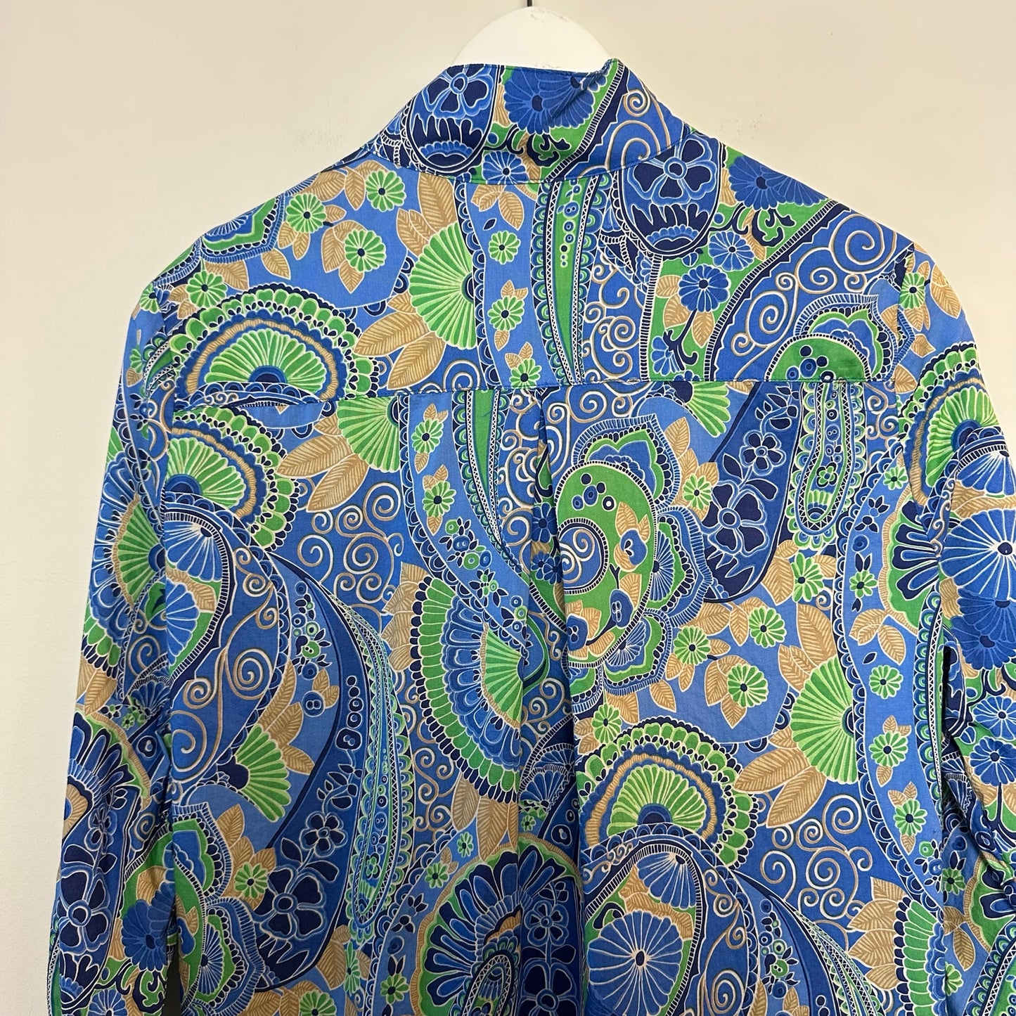 J.Mclaughlin Berlin Midi Dress Shirt Blue Green Paisley Cotton Pop Over Shift S