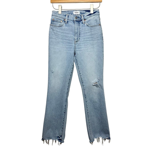 Pistola Lennon High Rise Boot Jean Raw Hem Light Wash Distressed Cropped 26