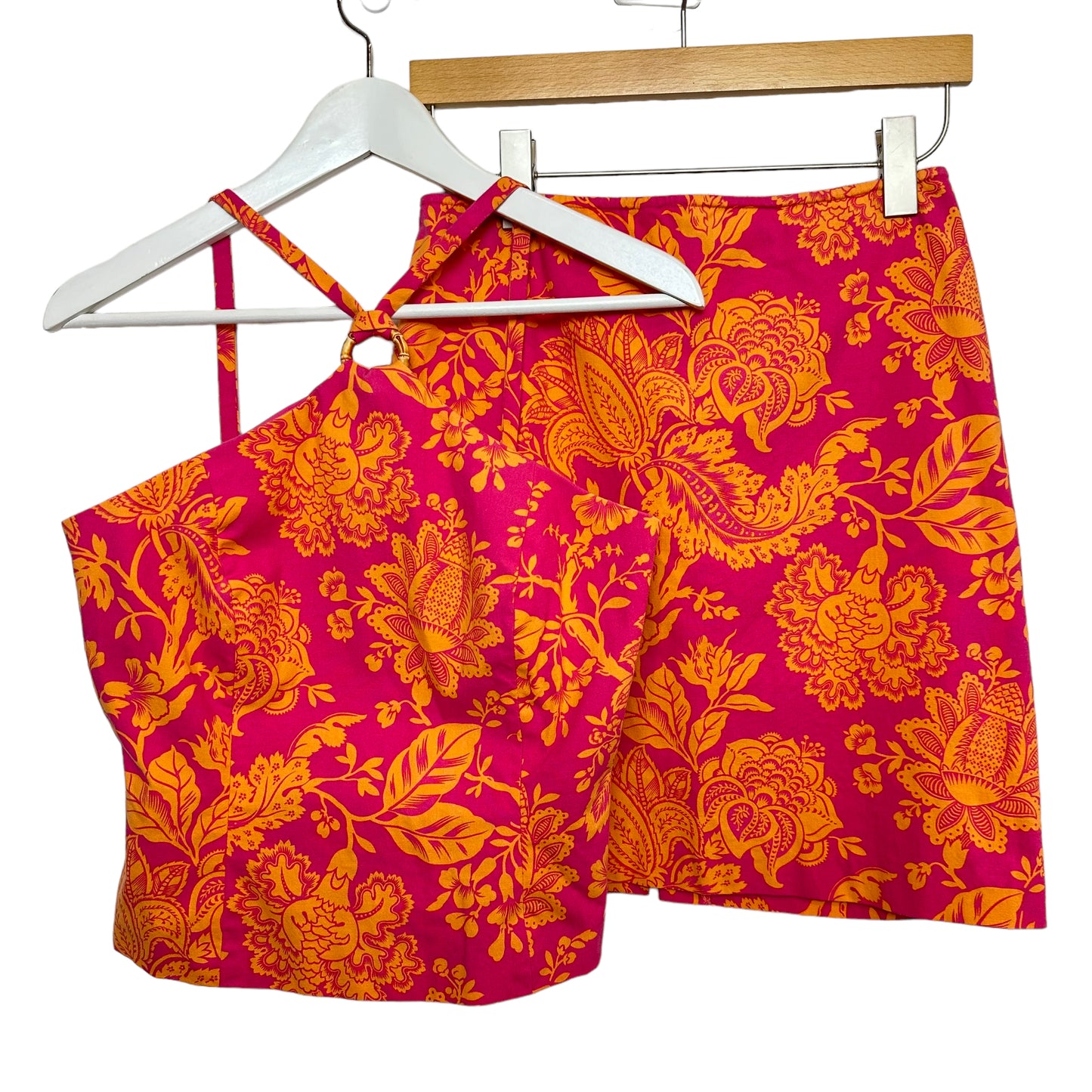 Y2K Muse Matching Set Crop Top and Skirt Tropical Orange Pink 4