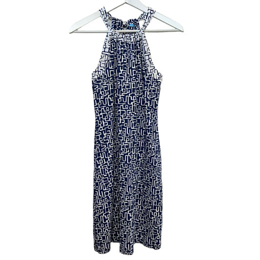 J. McLaughlin Ellin Halter Dress Catalina Cloth Blue White Geometric Print Small