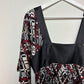 Y2K Trina Turk Silk Dress Geometric Patterned Red Black Grey Kimono Babydoll 12