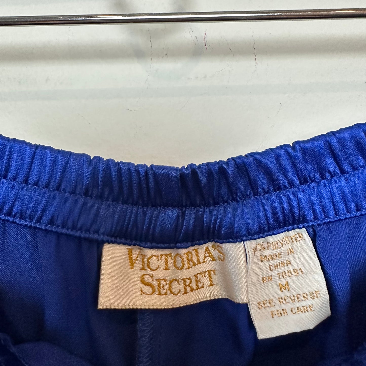 Vintage 80s 90s Victoria's Secret Gold Label Royal Blue Satin Set Long Sleeve Pants Medium