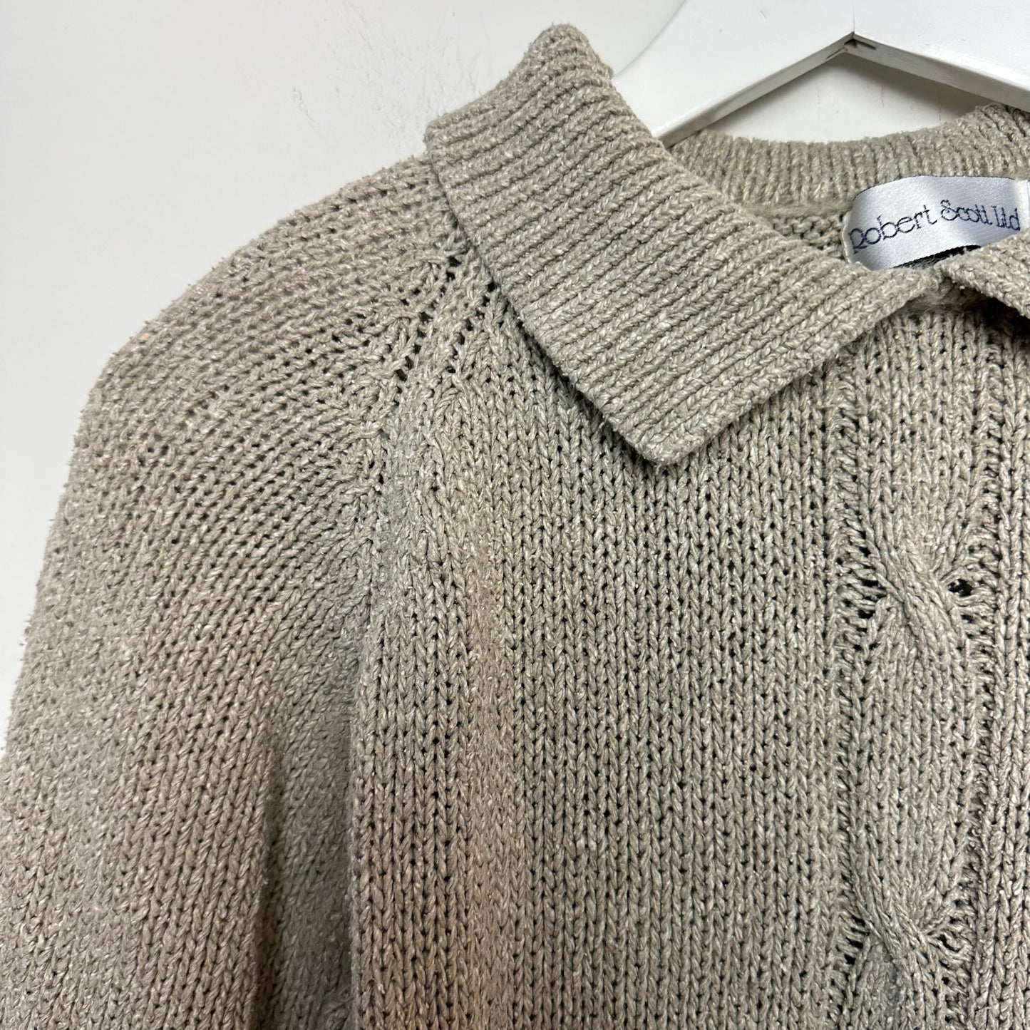 Vintage 90s Robert Scott Ltd Collared Sweater Beige Silk Knit Medium