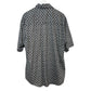 Retro Savane Short Sleeve Button Up Collared Shirt Geometric Print Black White Linen Cotton Large