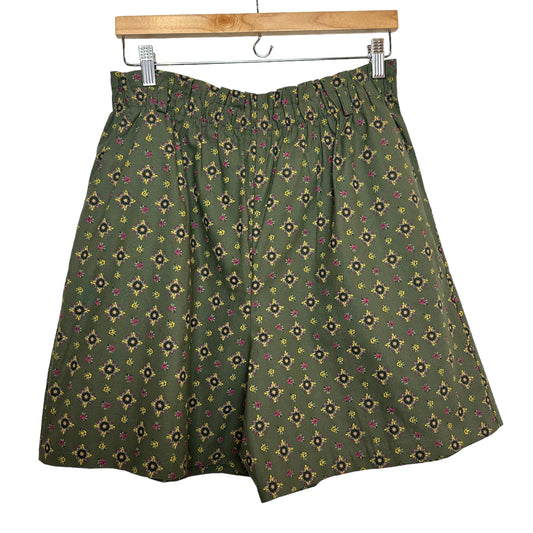 Vintage 90s Robbi Shorts Floral High Rise Olive Green Made in the USA Cotton 32