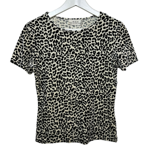 Vintage 90s Y2K Body Action Design Velvet Baby Tee Black and White Leopard Print Short Sleeve Medium