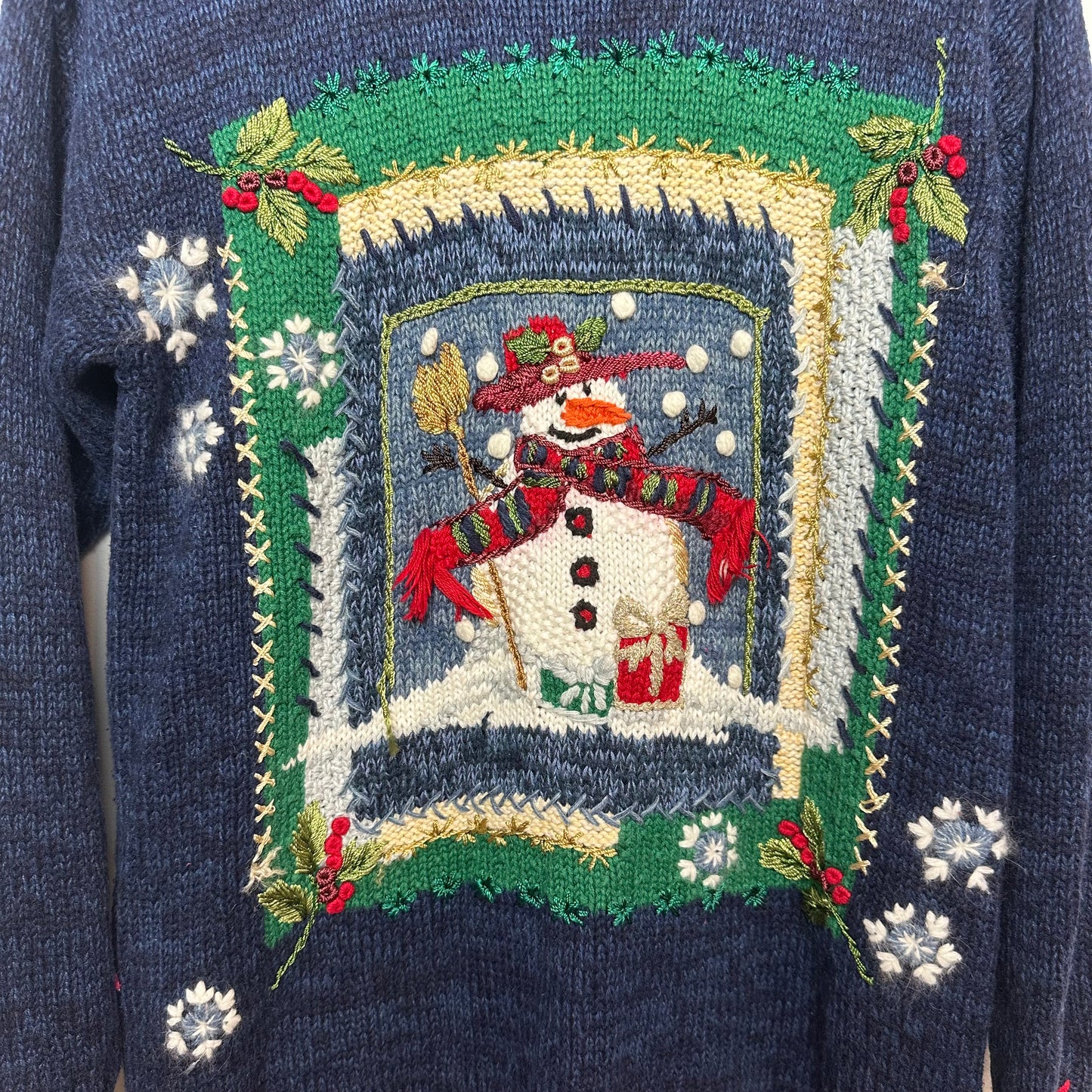 Vintage 90s Tiara International Christmas Winter Sweater Pullover Snowman Knit Small