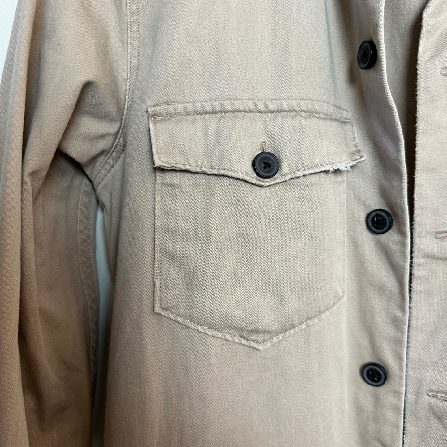 AllSaints Firebase Long Sleeve Shirt Military Overshirt Button Up Collared Sand Khaki Small