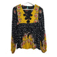 Farm Rio Intarsia Top Long Sleeve Blouse Floral Yellow Black Peasant Boho Small